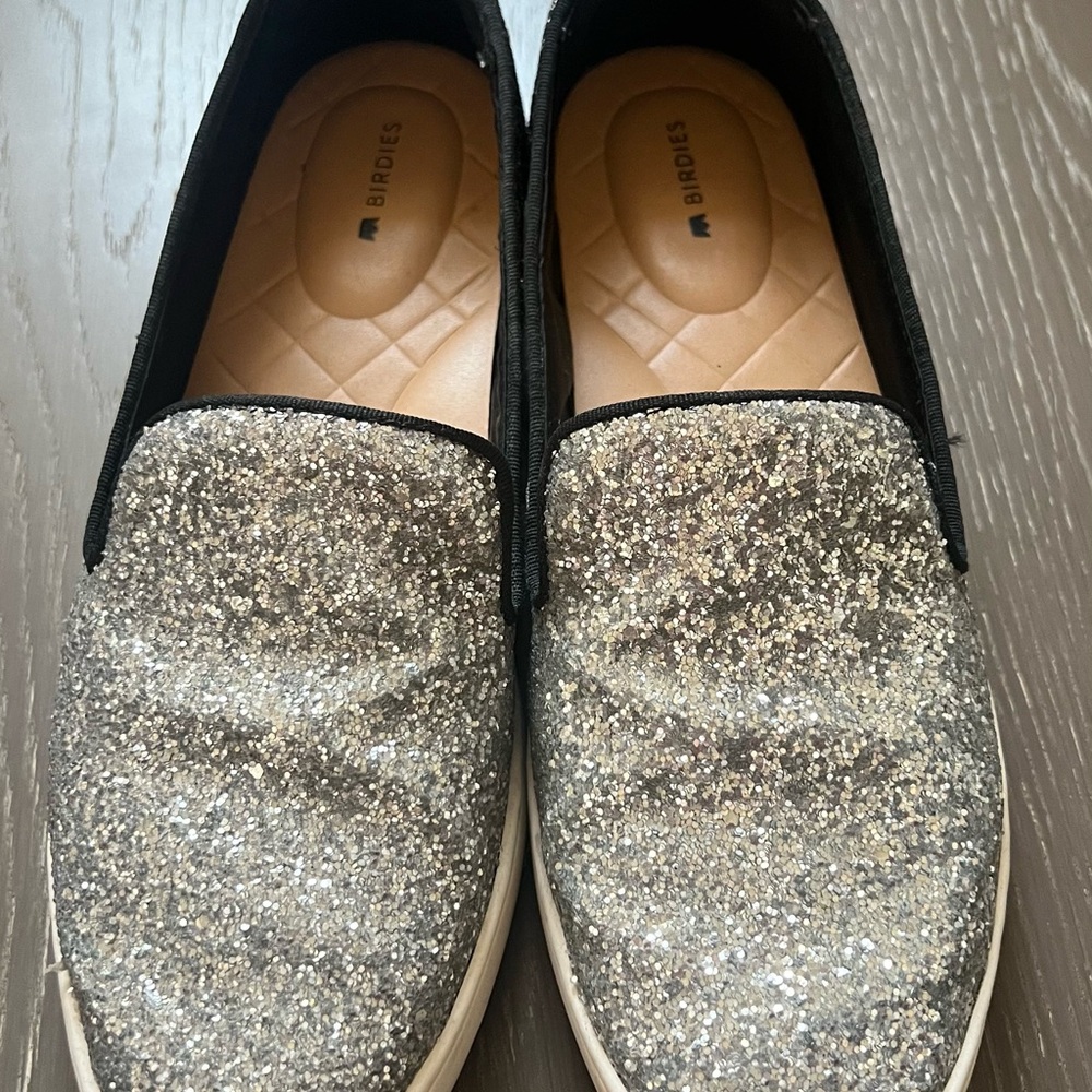 Birdies Silver Glitter Slip-On Shoes
